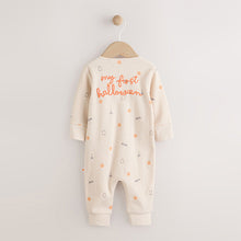 Load image into Gallery viewer, Ecru My First Halloween Two Way Zip Footless Baby Sleepsuit (0-18mths)
