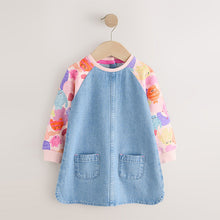 Load image into Gallery viewer, Pink Monster Raglan Denim Dress (3mths-6yrs)
