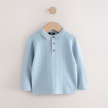 Load image into Gallery viewer, Blue Cable Knit Polo Shirt (6mths-6yrs)
