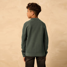 Load image into Gallery viewer, Green Long Sleeve Zip Neck Knitted Polo Shirt (3-12yrs)

