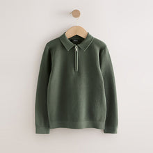 Load image into Gallery viewer, Green Long Sleeve Zip Neck Knitted Polo Shirt (3-12yrs)
