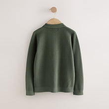 Load image into Gallery viewer, Green Long Sleeve Zip Neck Knitted Polo Shirt (3-12yrs)
