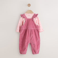 Load image into Gallery viewer, Pink Ditsy Baby Print Long Sleeve Bodysuit and Cord Dungarees Set 2 Piece (0-18mths)
