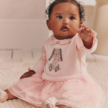 Load image into Gallery viewer, Pink Bunny Baby Knitted Twofer Dress (0-18mths)
