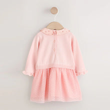 Load image into Gallery viewer, Pink Bunny Baby Knitted Twofer Dress (0-18mths)
