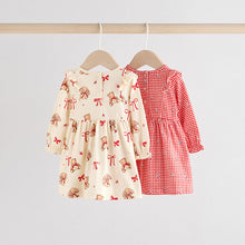 Load image into Gallery viewer, Cream Bear/ Red Cherry Gingham Baby Jersey Dresses 2 Pack (0-18mths)
