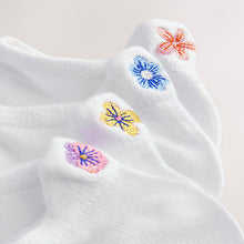 Load image into Gallery viewer, White Embroidered Motif Trainer Socks 4 Pack
