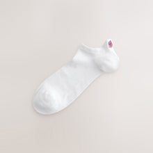 Load image into Gallery viewer, White Embroidered Motif Trainer Socks 4 Pack
