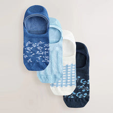 Load image into Gallery viewer, White/Blue Floral Invisible Socks 4 Pack
