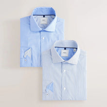 Load image into Gallery viewer, Blue Texture/Stripe Regular Fit Single Cuff Easy Care Smart Shirts 2 Pack
