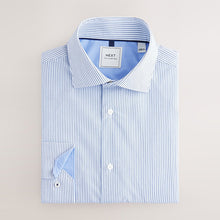 Load image into Gallery viewer, Blue Texture/Stripe Regular Fit Single Cuff Easy Care Smart Shirts 2 Pack
