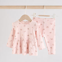 Load image into Gallery viewer, Pink Ditsy Baby Long Sleeve Frill Top And Leggings Set (0-18mths)
