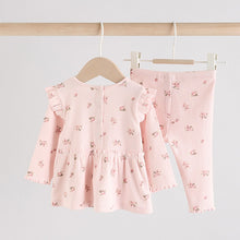 Load image into Gallery viewer, Pink Ditsy Baby Long Sleeve Frill Top And Leggings Set (0-18mths)
