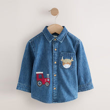 Load image into Gallery viewer, Blue Long Sleeve Denim Character Shirt (3mths-6yrs)

