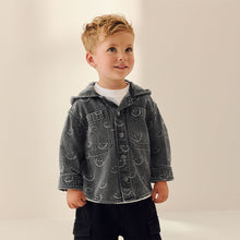 Load image into Gallery viewer, Grey Face Denim Hooded Overshirt (3mths-6yrs)
