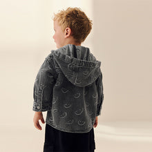 Load image into Gallery viewer, Grey Face Denim Hooded Overshirt (3mths-6yrs)

