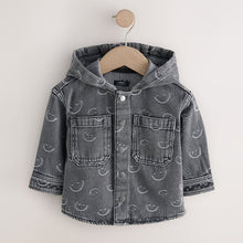 Load image into Gallery viewer, Grey Face Denim Hooded Overshirt (3mths-6yrs)
