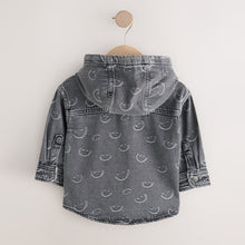 Load image into Gallery viewer, Grey Face Denim Hooded Overshirt (3mths-6yrs)
