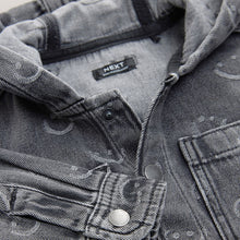 Load image into Gallery viewer, Grey Face Denim Hooded Overshirt (3mths-6yrs)
