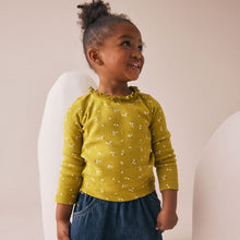 Load image into Gallery viewer, Green Ditsy Floral Long Sleeve Pointelle T-Shirt (3mths-6yrs)
