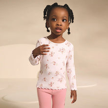 Load image into Gallery viewer, Ecru &amp; Pink Ditsy Floral Rib Long Sleeve T-Shirt (3mths-6yrs)
