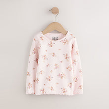 Load image into Gallery viewer, Ecru &amp; Pink Ditsy Floral Rib Long Sleeve T-Shirt (3mths-6yrs)
