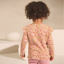 Load image into Gallery viewer, Orange Ditsy Floral Ribbed Long Sleeve Frill T-Shirt (3mths-6yrs)
