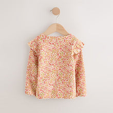Load image into Gallery viewer, Orange Ditsy Floral Ribbed Long Sleeve Frill T-Shirt (3mths-6yrs)

