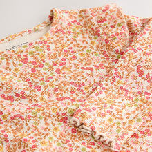 Load image into Gallery viewer, Orange Ditsy Floral Ribbed Long Sleeve Frill T-Shirt (3mths-6yrs)
