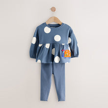Load image into Gallery viewer, Navy Ladybird Long Sleeve Peplum Top and Leggings Set (3mths-6yrs)
