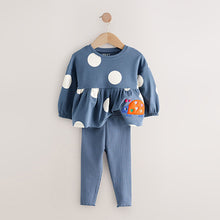 Load image into Gallery viewer, Navy Ladybird Long Sleeve Peplum Top and Leggings Set (3mths-6yrs)
