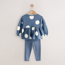 Load image into Gallery viewer, Navy Ladybird Long Sleeve Peplum Top and Leggings Set (3mths-6yrs)
