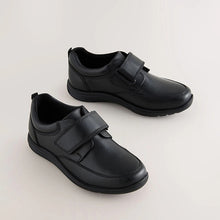 Load image into Gallery viewer, Black Standard Fit (F) Leather 1 Strap Touch Fastening School Shoes
