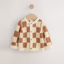 Load image into Gallery viewer, Natural Checkerboard Baby Knitted Cardigan (0-18mths)
