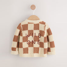 Load image into Gallery viewer, Natural Checkerboard Baby Knitted Cardigan (0-18mths)
