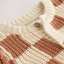 Load image into Gallery viewer, Natural Checkerboard Baby Knitted Cardigan (0-18mths)
