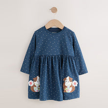 Load image into Gallery viewer, Blue Guinea Pig Long Sleeve Embellished Dress (6mths-6yrs)
