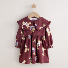 Load image into Gallery viewer, Burgundy Teddy Bear Long Sleeve Collared Dress (3mths-6yrs)
