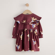 Load image into Gallery viewer, Burgundy Teddy Bear Long Sleeve Collared Dress (3mths-6yrs)
