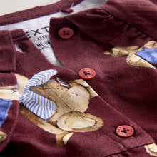 Load image into Gallery viewer, Burgundy Teddy Bear Long Sleeve Collared Dress (3mths-6yrs)
