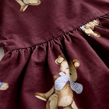 Load image into Gallery viewer, Burgundy Teddy Bear Long Sleeve Collared Dress (3mths-6yrs)
