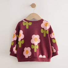 Load image into Gallery viewer, Burgundy Red Smiley Flower Print Crew Neck Sweatshirt (3mths-6yrs)
