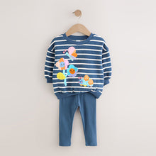 Load image into Gallery viewer, Navy Stripe Characters Sweatshirt and Leggings Set (3mths-6yrs)
