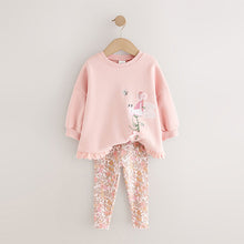 Load image into Gallery viewer, Pink Floral Fairy Frill Hem Sweatshirt &amp; Leggings Set (3mths-6yrs)
