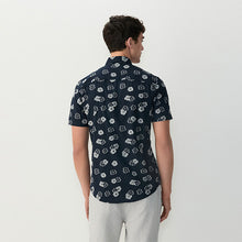 Load image into Gallery viewer, Navy Blue Floral Embroided Regular Fit Print Short Sleeve Shirt
