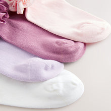 Load image into Gallery viewer, Pink. Purple And White 4 Pack Cotton Rich Ruffle Trainer Socks
