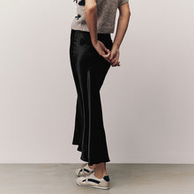 Load image into Gallery viewer, Black Satin Midi Skirt
