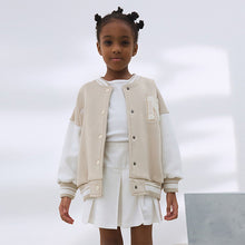 Load image into Gallery viewer, Beige Boucle Varsity Embroidered Jacket (3-12yrs)
