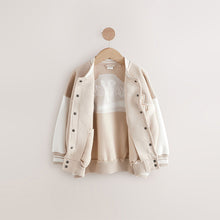 Load image into Gallery viewer, Beige Boucle Varsity Embroidered Jacket (3-12yrs)
