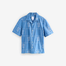 Load image into Gallery viewer, Blue Floral Embroidered Short Sleeve 100% Cotton Shirt
